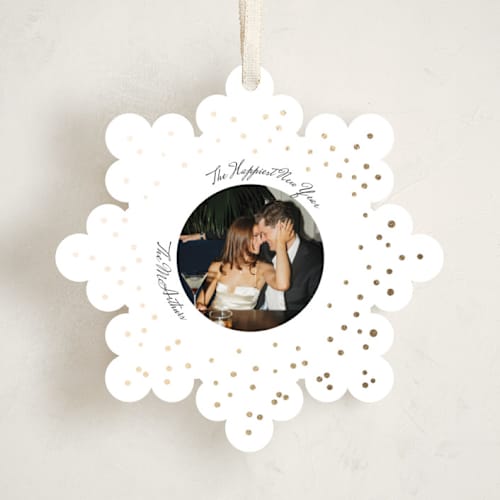 This is a snow holiday card ornaments with foil pressed by Anna Kasper called a very married christmas foil ornament printing on recycled smooth signature in ornament
