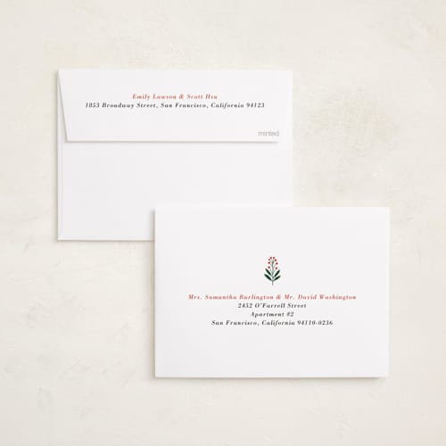 This is a cardinal foil pressed holiday cards with foil pressed by Oma N. Ramkhelawan called holiday cottage frame printing on recycled smooth signature in standard
