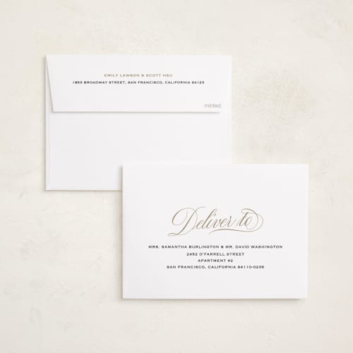 This is a cream foil pressed holiday cards with foil pressed by Sara Hicks Malone called always & forever printing on recycled smooth signature in standard