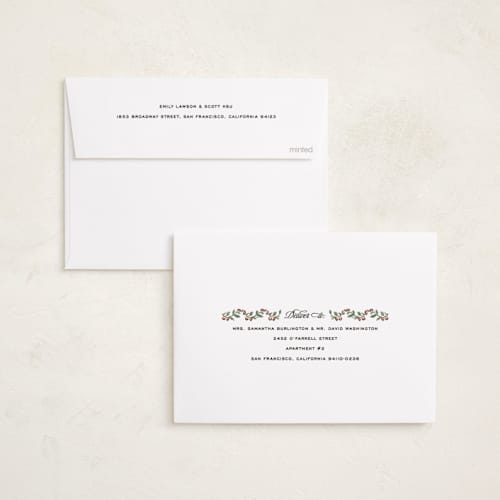 This is a coal foil pressed holiday cards with foil pressed by Jenna Holcomb called festive vine printing on recycled smooth signature in standard