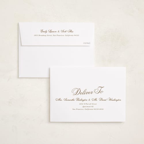 This is a cookie dough foil pressed holiday cards with foil pressed by Brianne Larsen called elegant four printing on recycled smooth signature in standard