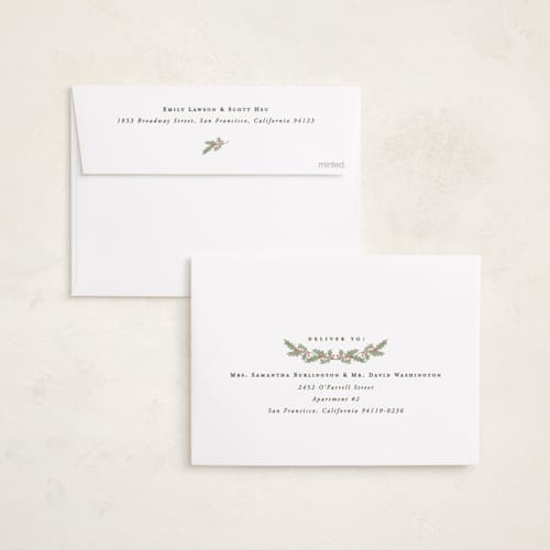 This is a snow foil pressed holiday cards with foil pressed by Amy Kross called alice printing on recycled smooth signature in standard