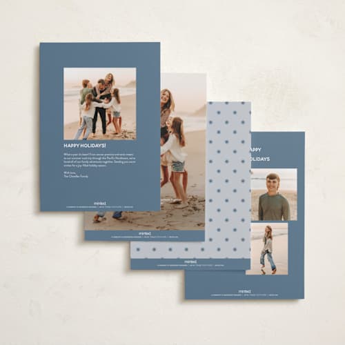 This is a slate blue foil pressed holiday cards with foil pressed by Stacey Meacham called dainty corners printing on recycled smooth signature in standard