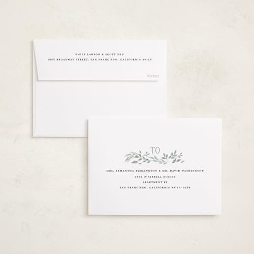 This is a snow foil pressed holiday cards with foil pressed by Rebecca Durflinger called evergreen gallery printing on recycled smooth signature in standard
