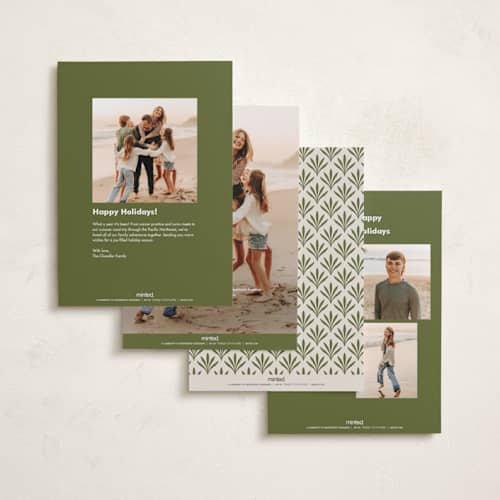 This is a candied apple foil pressed holiday cards with foil pressed by Jen Owens called wreath wrap printing on recycled smooth signature in standard