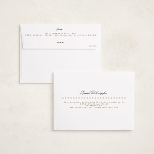 This is a eggnog foil pressed holiday cards with foil pressed by Tamara Hilje called diamond border printing on recycled smooth signature in standard
