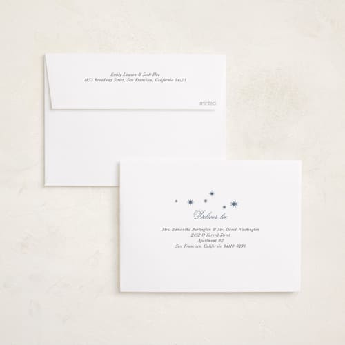 This is a dusty navy foil pressed holiday cards with foil pressed by AK Graphics called star sprinkle printing on recycled smooth signature in standard