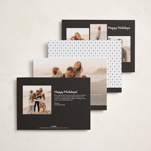 This is a snow foil pressed holiday cards with foil pressed by Lucrecia Caporale called simply three printing on recycled smooth signature in standard