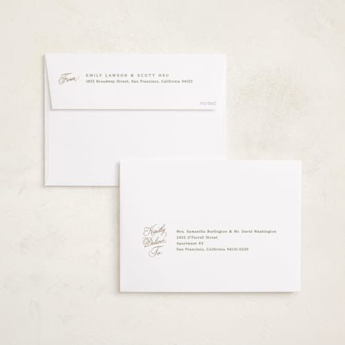 This is a snow foil pressed holiday cards with foil pressed by Robert and Stella called autuer printing on recycled smooth signature in standard