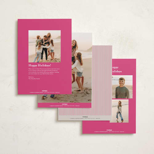 This is a magenta foil pressed holiday cards with foil pressed by Kampai Designs called silver frame printing on recycled smooth signature in standard