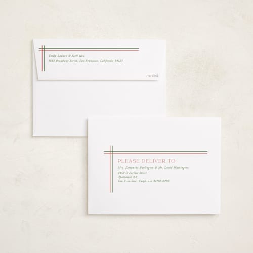 This is a azalea foil pressed holiday cards with foil pressed by Cindy Reynolds called southern stripes printing on recycled smooth signature in standard