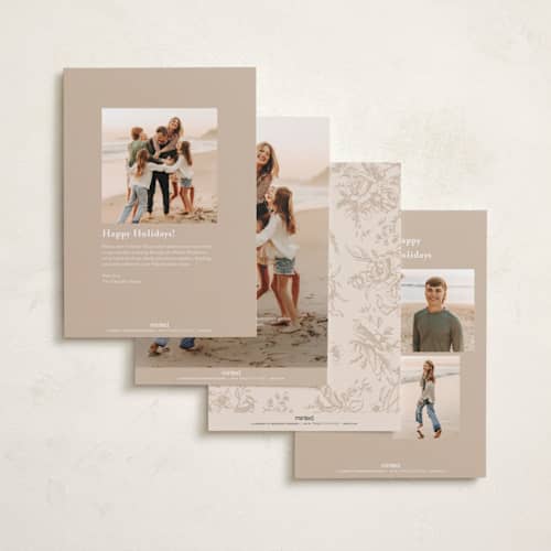 This is a caramel foil pressed holiday cards with foil pressed by Teju Reval called gilded toile printing on recycled smooth signature in standard
