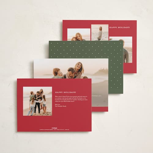 This is a stocking foil pressed holiday cards with foil pressed by Wildfield Paper Co called tartan printing on recycled smooth signature in standard