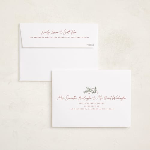 This is a stocking foil pressed holiday cards with foil pressed by Wildfield Paper Co called tartan printing on recycled smooth signature in standard