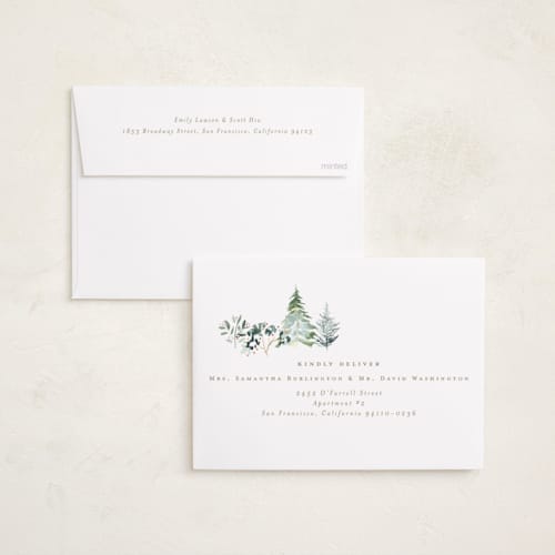 This is a moss foil pressed holiday cards with foil pressed by Petra Kern called heavenly forest printing on recycled smooth signature in standard