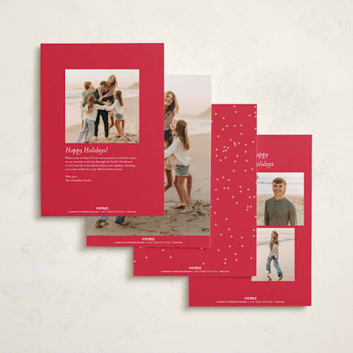 This is a cranberry foil pressed holiday cards with foil pressed by Bramble Studio called starry eyed printing on recycled smooth signature in standard