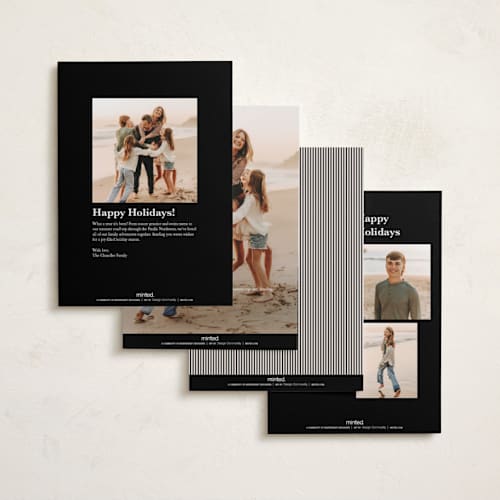 This is a linen foil pressed holiday cards with foil pressed by Kelly Schmidt called striped border printing on recycled smooth signature in standard