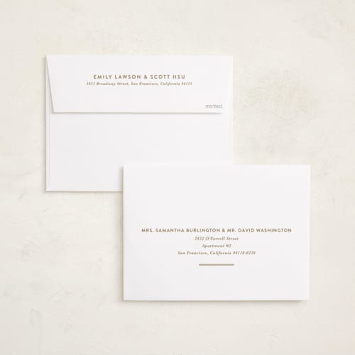 This is a snow foil pressed holiday cards with foil pressed by Lucrecia Caporale called minimal style printing on recycled smooth signature in standard