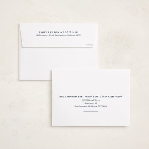 This is a navy foil pressed holiday cards with foil pressed by Lucrecia Caporale called minimal style printing on recycled smooth signature in standard