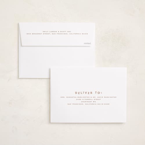 This is a champagne foil pressed holiday cards with foil pressed by Ellen Schlegelmilch called glitter cheers printing on recycled smooth signature in standard