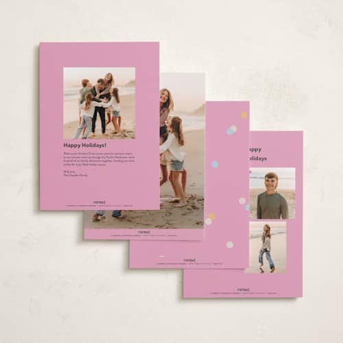 This is a candy foil pressed holiday cards with foil pressed by Angela Thompson called happy year trio printing on recycled smooth signature in standard