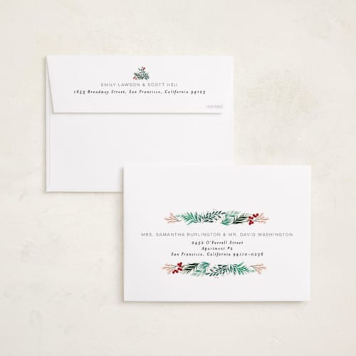 This is a mint foil pressed holiday cards with foil pressed by Alethea and Ruth called merry letters printing on recycled smooth signature in standard