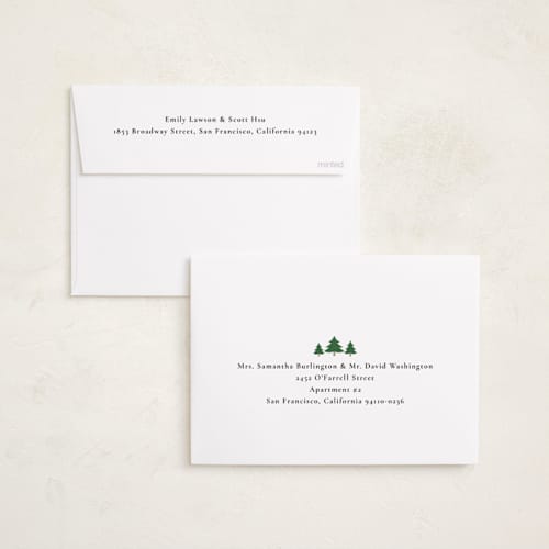 This is a pine foil pressed holiday cards with foil pressed by Adelyn T. called starry tree printing on recycled smooth signature in standard