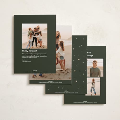 This is a pine needle foil pressed holiday cards with foil pressed by Cass Loh called christmas tree collage printing on recycled smooth signature in standard