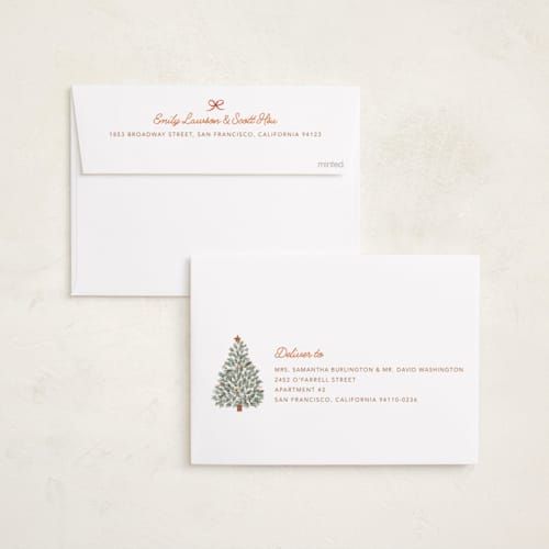 This is a pudding foil pressed holiday cards with foil pressed by Cass Loh called christmas tree collage printing on recycled smooth signature in standard