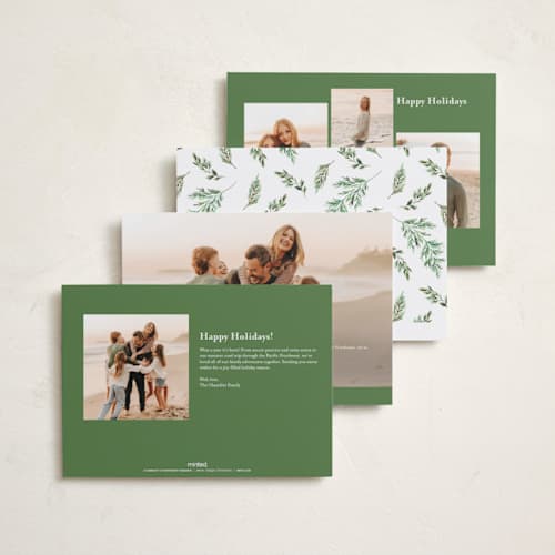 This is a pine foil pressed holiday cards with foil pressed by Alethea and Ruth called new home for the holidays printing on recycled smooth signature in standard