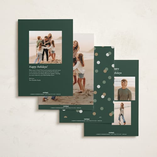 This is a forest foil pressed holiday cards with foil pressed by Katie Zimpel called vintage confetti printing on recycled smooth signature in standard