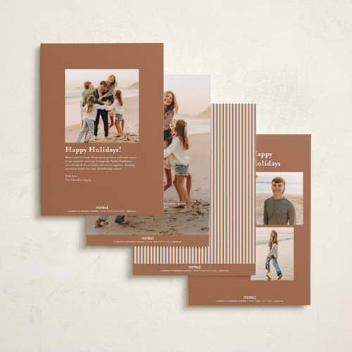 This is a caramel foil pressed holiday cards with foil pressed by Kate Ahn called peppermint stripe printing on recycled smooth signature in standard
