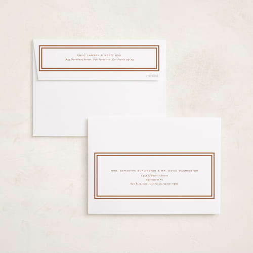 This is a caramel foil pressed holiday cards with foil pressed by Kate Ahn called peppermint stripe printing on recycled smooth signature in standard