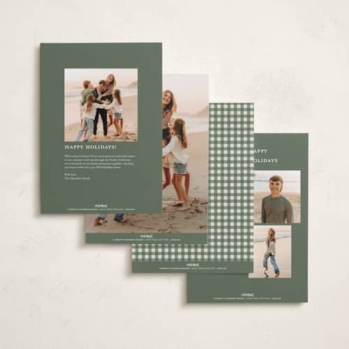 This is a wreath foil pressed holiday cards with foil pressed by Brandy Folse called classic gold frame printing on recycled smooth signature in standard