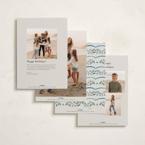This is a sapphire foil pressed holiday cards with foil pressed by Chris Griffith called scalloped edge holiday printing on recycled smooth signature in standard