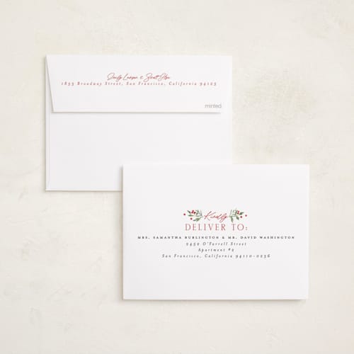 This is a peppermint foil pressed holiday cards with foil pressed by Everett Paper Goods called pine holly printing on recycled smooth signature in standard