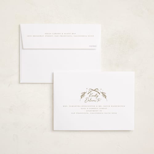 This is a chimney smoke foil pressed holiday cards with foil pressed by Petra Kern called family wreath printing on recycled smooth signature in standard