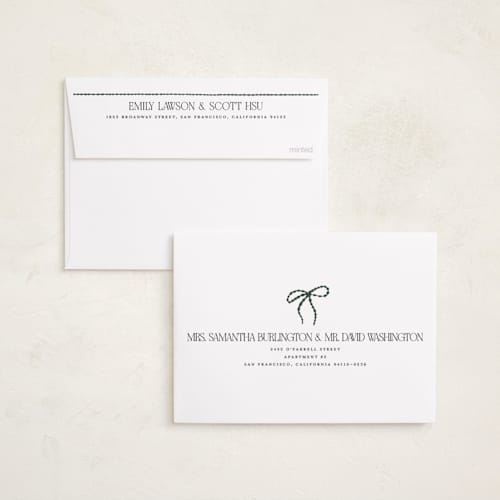 This is a forest foil pressed holiday cards with foil pressed by Vivian Yiwing called frame bow printing on recycled smooth signature in standard