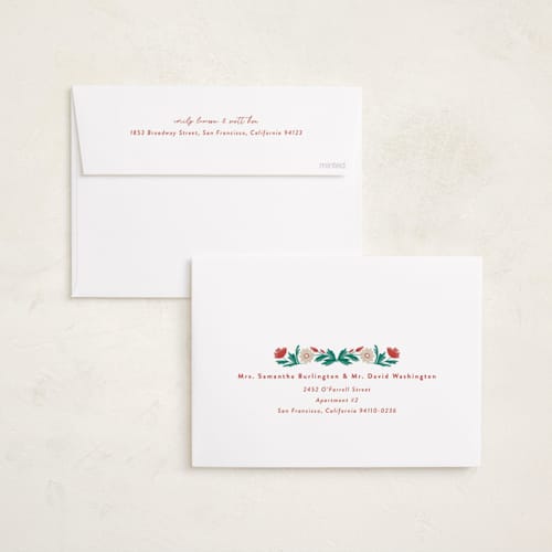 This is a eggnog foil pressed holiday cards with foil pressed by Amy Kross called laurel edge printing on recycled smooth signature in standard