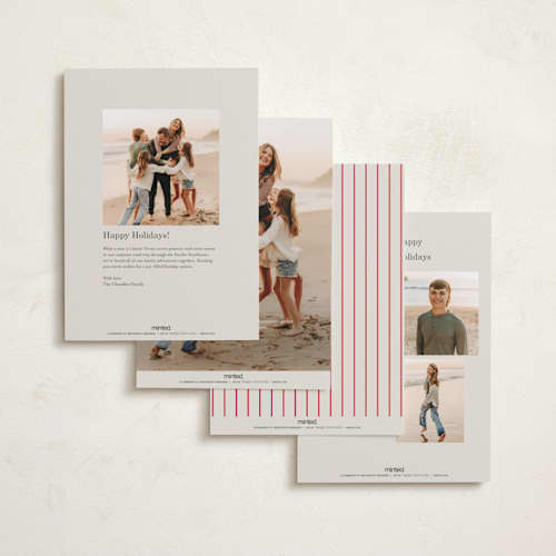 This is a champagne foil pressed holiday cards with foil pressed by Baumbirdy called colorful stripes printing on recycled smooth signature in standard
