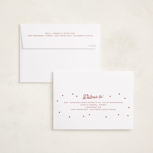 This is a poinsettia foil pressed holiday cards with foil pressed by Ellen Schlegelmilch called dainty dots printing on recycled smooth signature in standard