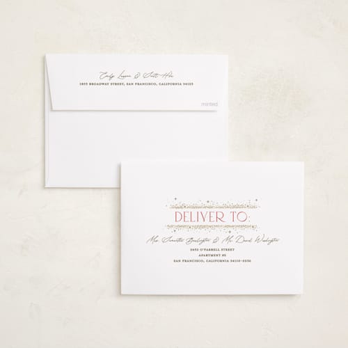 This is a cranberry foil pressed holiday cards with foil pressed by Pixel and Hank called twinkle twinkle printing on recycled smooth signature in standard