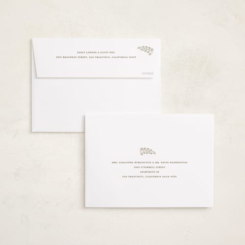 This is a clay foil pressed holiday cards with foil pressed by Teju Reval called gilded ornaments printing on recycled smooth signature in standard