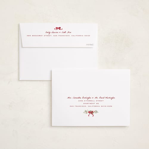 This is a beach rose foil pressed holiday cards with foil pressed by Everett Paper Goods called coastal garland printing on recycled smooth signature in standard