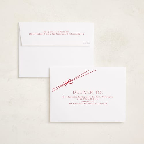This is a apple foil pressed holiday cards with foil pressed by Everett Paper Goods called multi ribbon printing on recycled smooth signature in standard