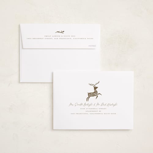 This is a chestnut foil pressed holiday cards with foil pressed by Pink House Press called filled with love printing on recycled smooth signature in standard