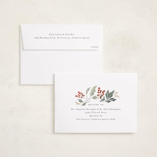 This is a vanilla foil pressed holiday cards with foil pressed by Rebecca Durflinger called christmas wrapping printing on recycled smooth signature in standard