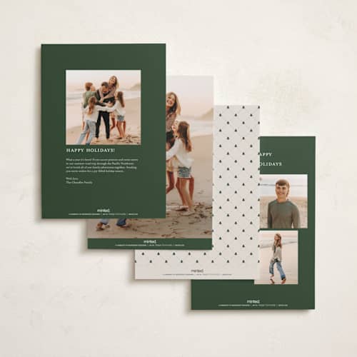 This is a spruce foil pressed holiday cards with foil pressed by Erica Krystek called festive frame printing on recycled smooth signature in standard