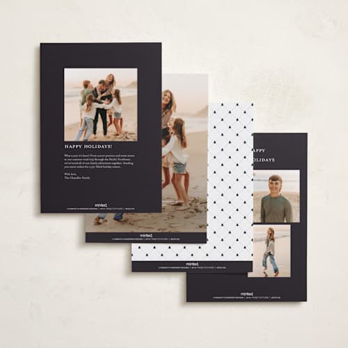 This is a midnight foil pressed holiday cards with foil pressed by Erica Krystek called festive frame printing on recycled smooth signature in standard
