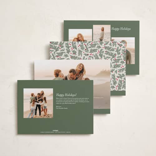 This is a pine foil pressed holiday cards with foil pressed by Paper Raven Co. called merriest ribbon printing on recycled smooth signature in standard